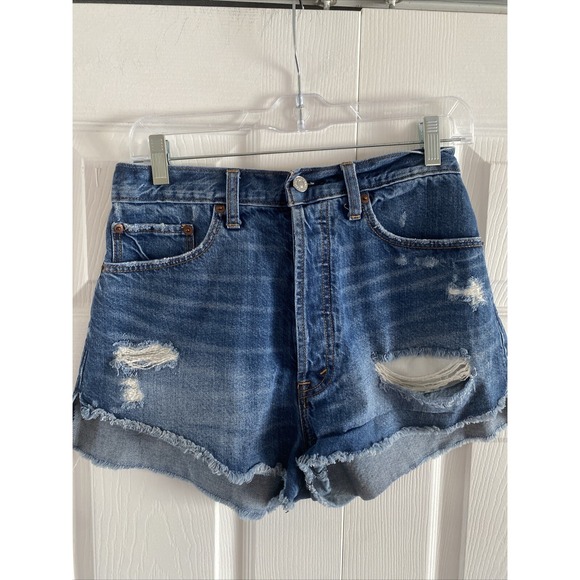 Abercrombie & Fitch Pants - Abercrombie & Fitch High Rise Distressed Denim Shorts Womens Size 26 Blue Cotton